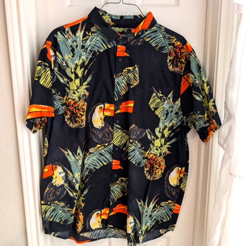 3/$10 Hurley Black Tucan/Palm Shirt